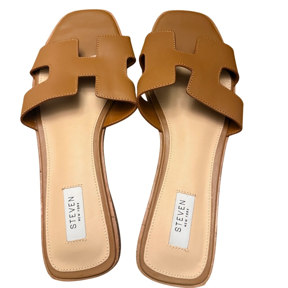 Steven New York Hadyn Cognac Leather H-Cutout Slide Sandals Mens 11 - Picture 3 of 9